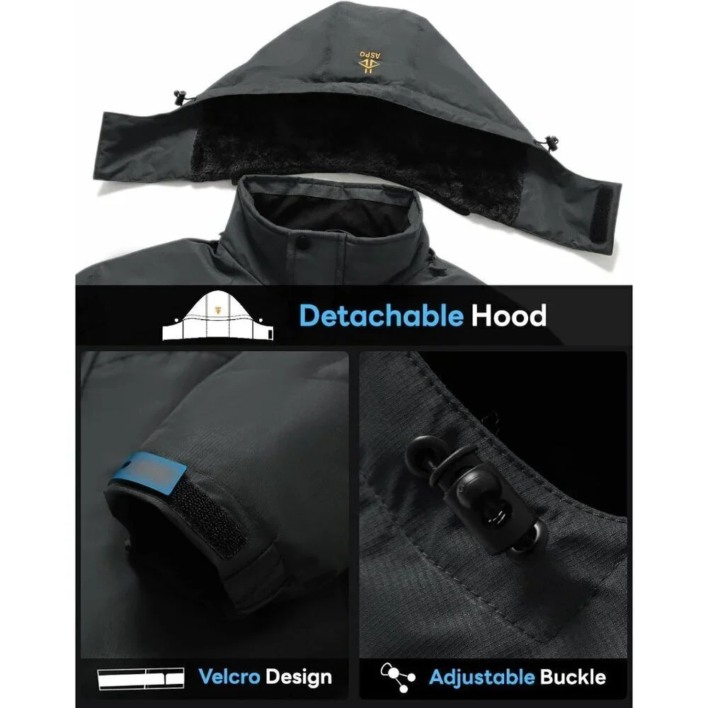 Men's Dark Grey Waterproof Winter Warm Snow Coat Fleece Lined Hiking Ski Jacket